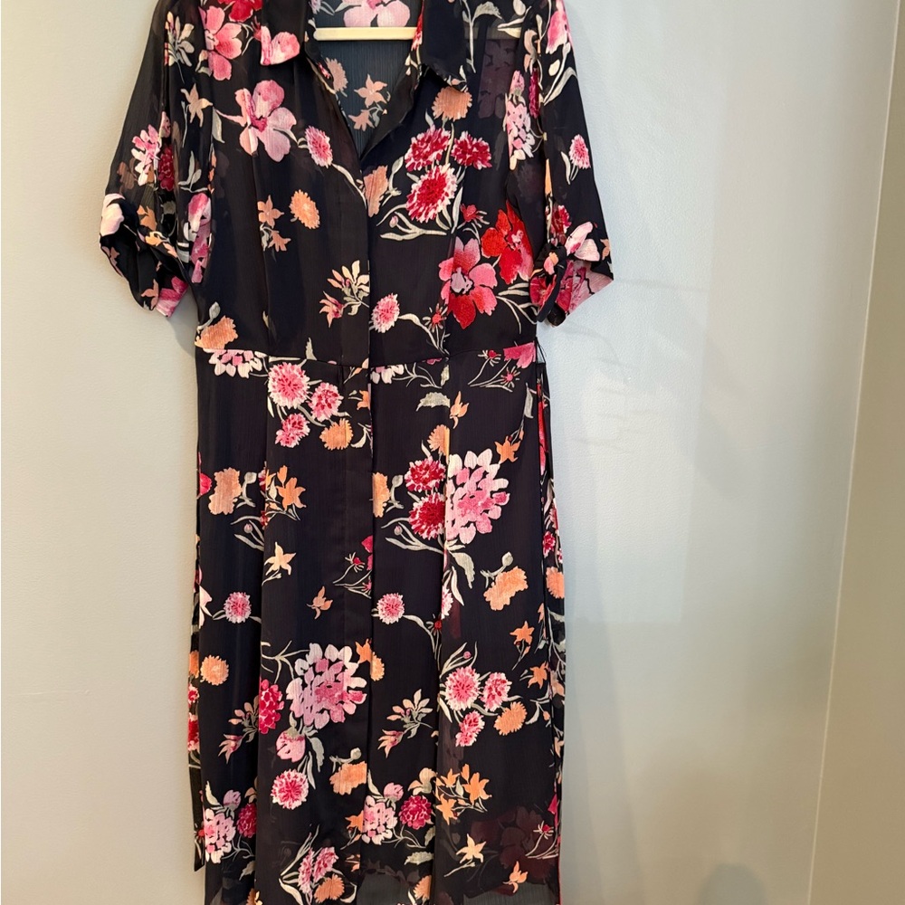 Calvin Klein Pink and Red High Low Sundress with Notched Collar